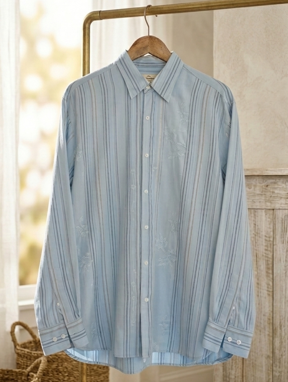 Tommy Bahama Garden Coast Silk Cotton Striped Floral Shirt - Size Large